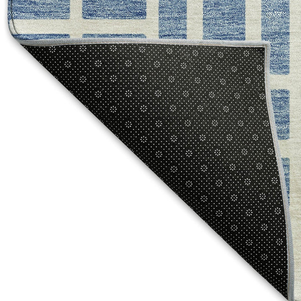 HomeRoots 9' Geometric Denim Blue & Ivory Area Rug | Washable, UV Protected, Durable for Kids & Pets 672826