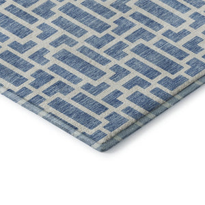 HomeRoots 9' Geometric Denim Blue & Ivory Area Rug | Washable, UV Protected, Durable for Kids & Pets 672826
