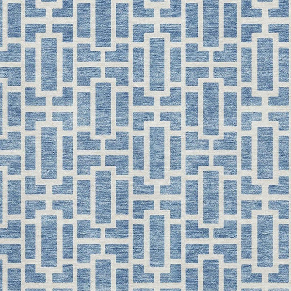 HomeRoots 9' Geometric Denim Blue & Ivory Area Rug | Washable, UV Protected, Durable for Kids & Pets 672826
