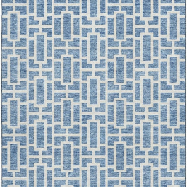 HomeRoots 9' Geometric Denim Blue & Ivory Area Rug | Washable, UV Protected, Durable for Kids & Pets 672826