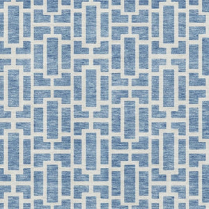 HomeRoots 10' X 14' Denim Blue & Ivory Geometric Area Rug - Stain-Resistant, UV-Protected, Machine-Woven Elegance 672827