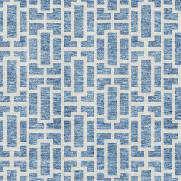 HomeRoots 10' X 14' Denim Blue & Ivory Geometric Area Rug - Stain-Resistant, UV-Protected, Machine-Woven Elegance 672827