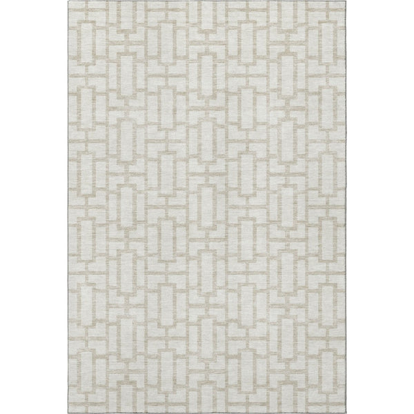 HomeRoots 5' X 8' Ivory and Beige Geometric Rug - Washable, UV-Protected, Stain-Resistant for Modern Homes 672829