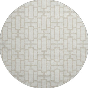HomeRoots 8' Ivory and Beige Geometric Round Rug - Washable, UV Protected, Perfect for High-Traffic Areas 672830