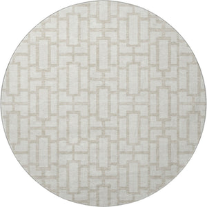 HomeRoots 8' Ivory and Beige Geometric Round Rug - Washable, UV Protected, Perfect for High-Traffic Areas 672830