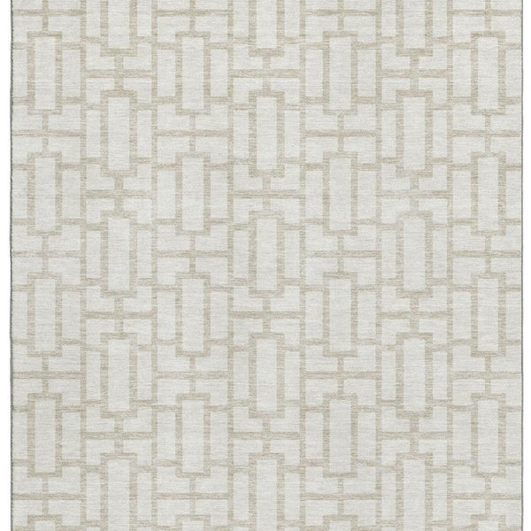 HomeRoots 9' X 12' Ivory & Beige Geometric Washable Area Rug - Stylish, Durable, Stain-Resistant & UV Protected! 672832