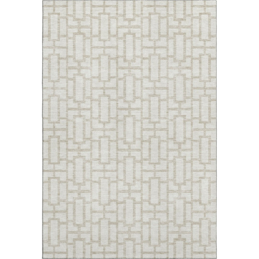 HomeRoots 10' X 14' Ivory And Beige Geometric Area Rug – Washable, Stain Resistant, UV Protected for Style & Comfort 672833