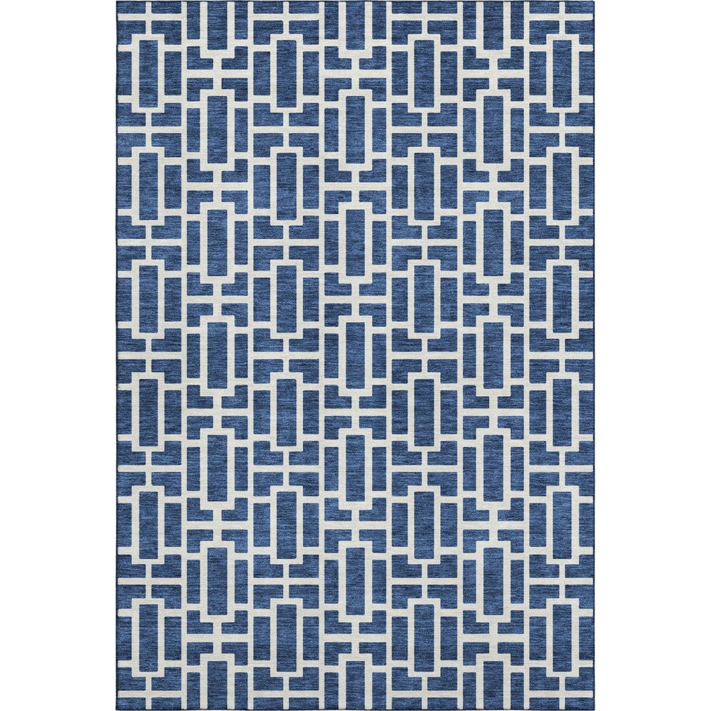 HomeRoots 5' Navy Blue & Ivory Geometric Area Rug - Washable, Stain-Resistant, UV Protected for Durability & Style 672835