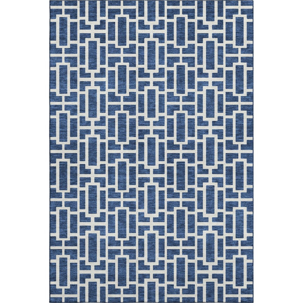 HomeRoots 5' Navy Blue & Ivory Geometric Area Rug - Washable, Stain-Resistant, UV Protected for Durability & Style 672835