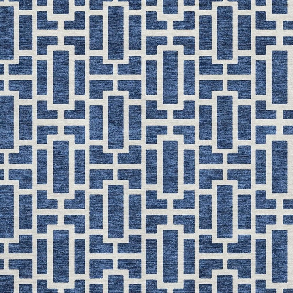 HomeRoots 5' Navy Blue & Ivory Geometric Area Rug - Washable, Stain-Resistant, UV Protected for Durability & Style 672835