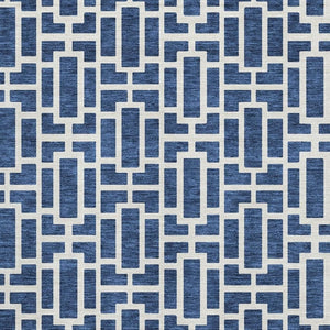HomeRoots 5' Navy Blue & Ivory Geometric Area Rug - Washable, Stain-Resistant, UV Protected for Durability & Style 672835