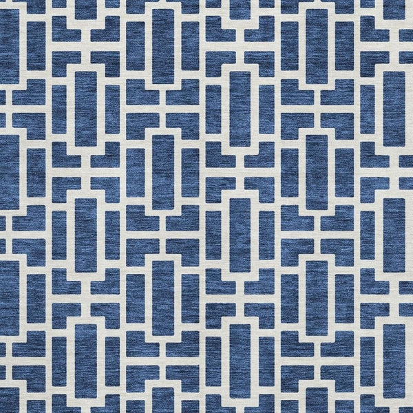HomeRoots 5' Navy Blue & Ivory Geometric Area Rug - Washable, Stain-Resistant, UV Protected for Durability & Style 672835