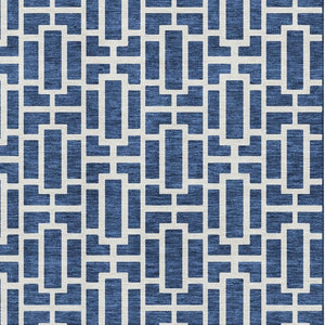 HomeRoots 8' X 10' Navy Blue Geometric Washable Area Rug - Stain Resistant, UV Protected, Easy-Care Design 672837