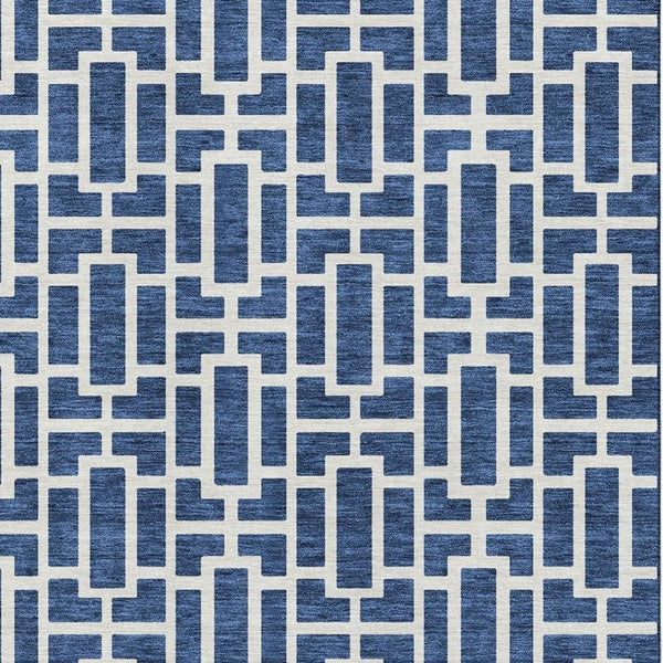 HomeRoots 8' X 10' Navy Blue Geometric Washable Area Rug - Stain Resistant, UV Protected, Easy-Care Design 672837
