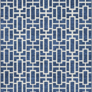 HomeRoots 8' X 10' Navy Blue Geometric Washable Area Rug - Stain Resistant, UV Protected, Easy-Care Design 672837
