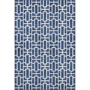 HomeRoots 9' X 12' Navy Blue & Ivory Geometric Area Rug – Washable, Stain-Resistant, UV Protected for Durability 672838