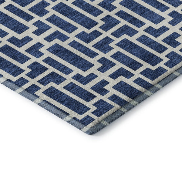HomeRoots 9' X 12' Navy Blue & Ivory Geometric Area Rug – Washable, Stain-Resistant, UV Protected for Durability 672838