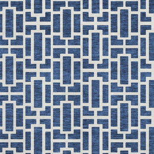 HomeRoots 9' X 12' Navy Blue & Ivory Geometric Area Rug – Washable, Stain-Resistant, UV Protected for Durability 672838