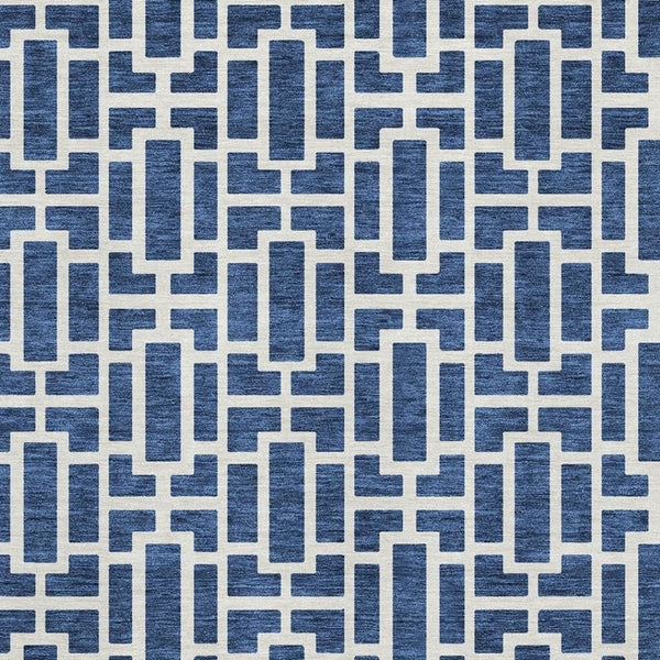 HomeRoots 9' X 12' Navy Blue & Ivory Geometric Area Rug – Washable, Stain-Resistant, UV Protected for Durability 672838