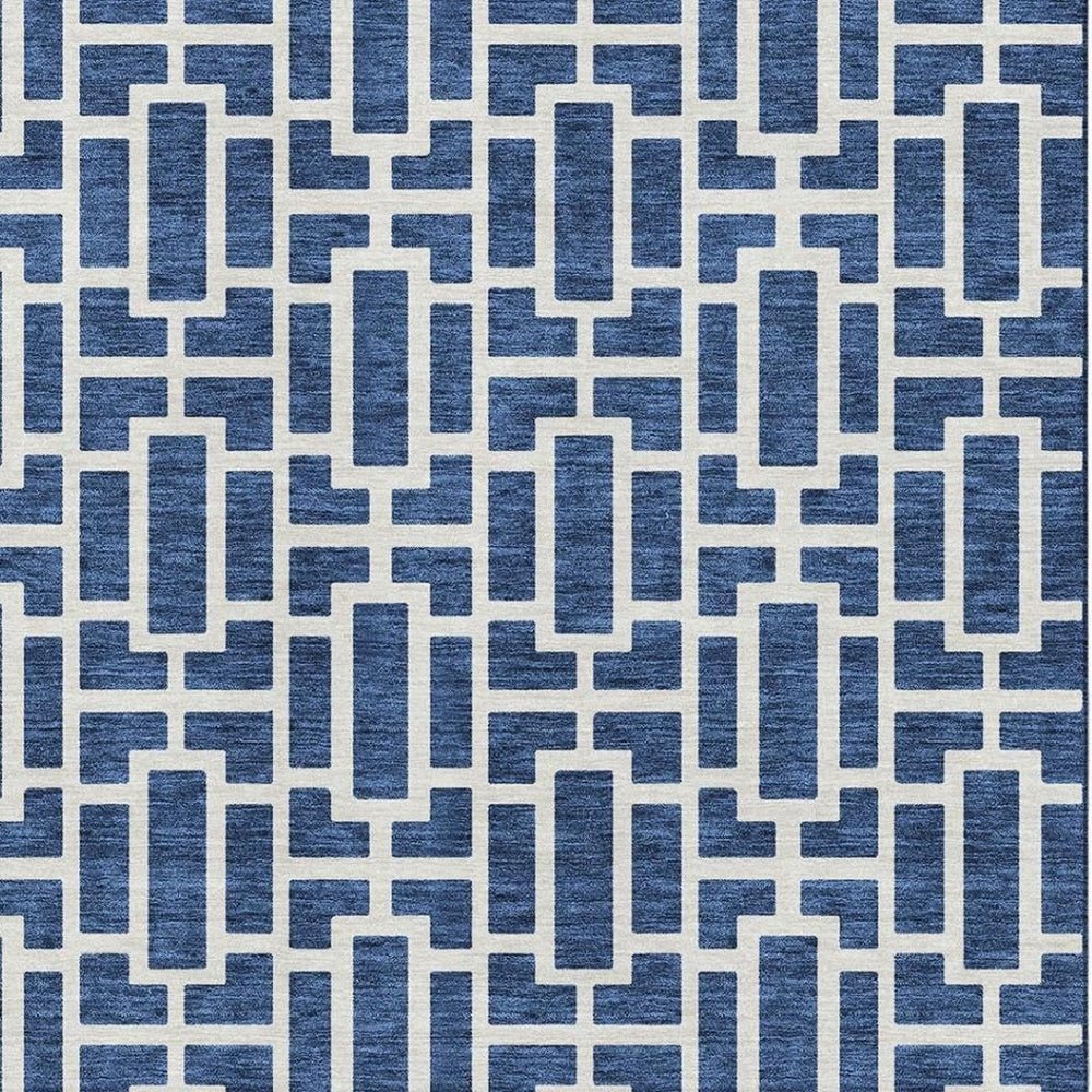 HomeRoots 10' X 14' Navy Blue Geometric Area Rug - Washable, UV Protected, Durable for High-Traffic Spaces 672839