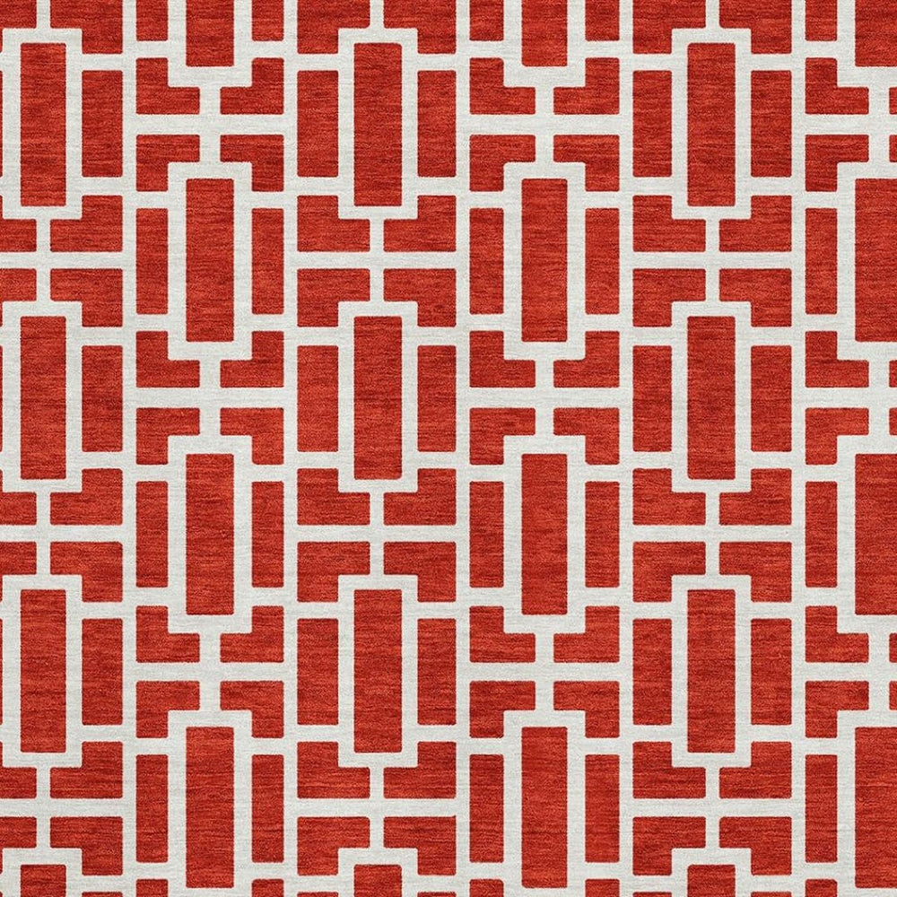 HomeRoots 5' X 8' Washable Red And Ivory Geometric Area Rug - UV Resistant, Soft, Durable, Perfect for Kids & Pets 672841