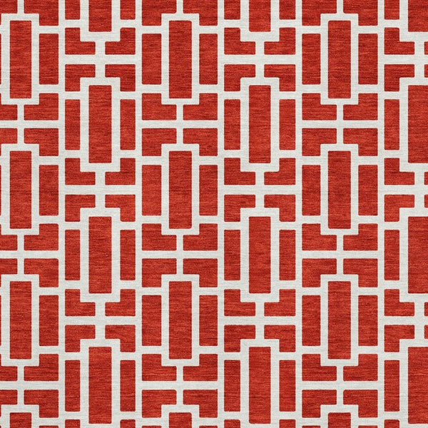 HomeRoots 5' X 8' Washable Red And Ivory Geometric Area Rug - UV Resistant, Soft, Durable, Perfect for Kids & Pets 672841
