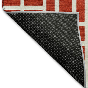 HomeRoots 8' Red And Ivory Geometric Washable Round Rug – Durable, UV-Protected, Perfect for High-Traffic Spaces! 672842