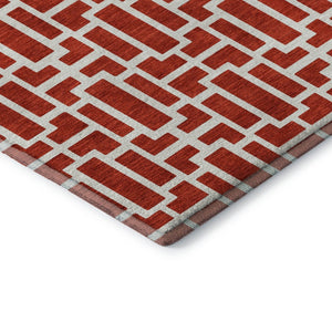 HomeRoots 8' Red And Ivory Geometric Washable Round Rug – Durable, UV-Protected, Perfect for High-Traffic Spaces! 672842