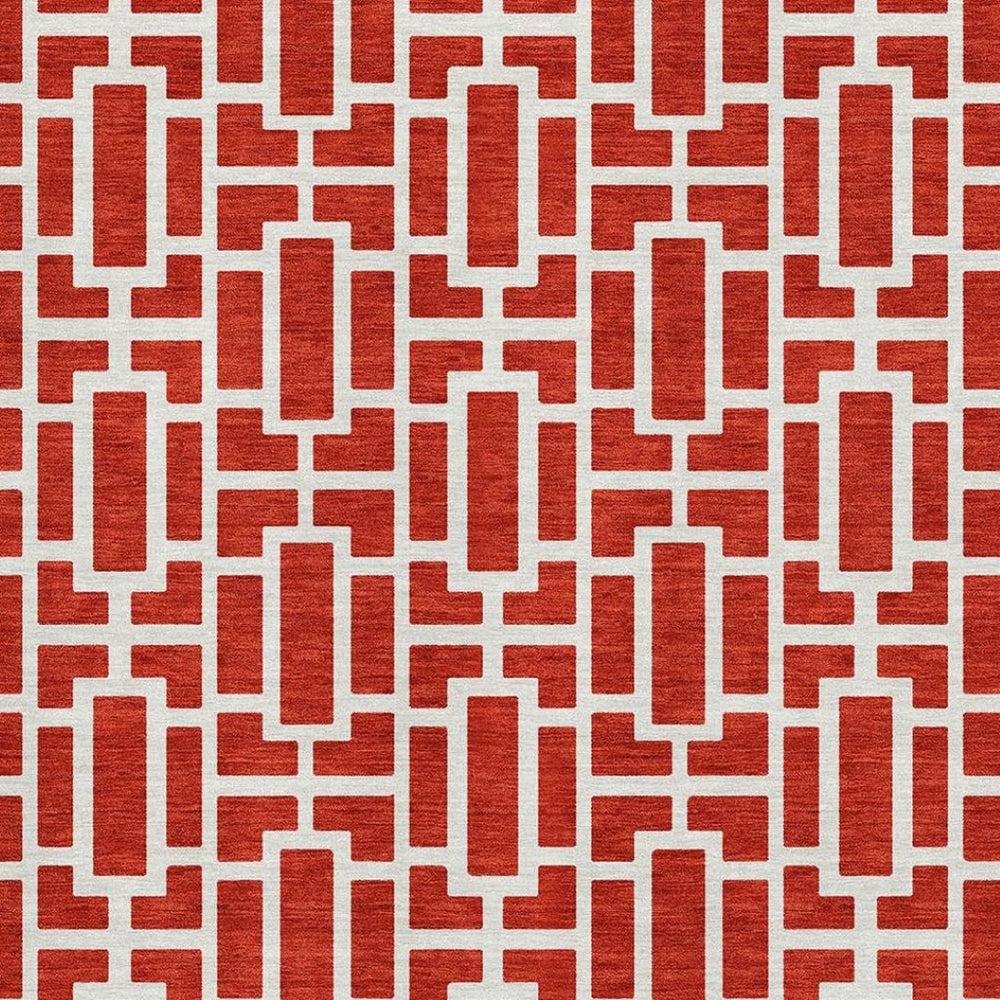HomeRoots 8' X 10' Red And Ivory Geometric Area Rug - Washable, UV Protected, Stylish & Stain Resistant Design 672843