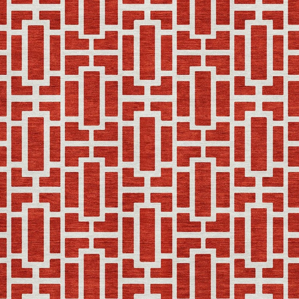 HomeRoots 8' X 10' Red And Ivory Geometric Area Rug - Washable, UV Protected, Stylish & Stain Resistant Design 672843