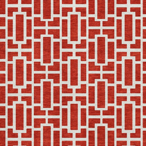 HomeRoots 9' X 12' Red & Ivory Geometric Area Rug - Washable, UV-Protected, Stylish, Perfect for Family Spaces! 672844