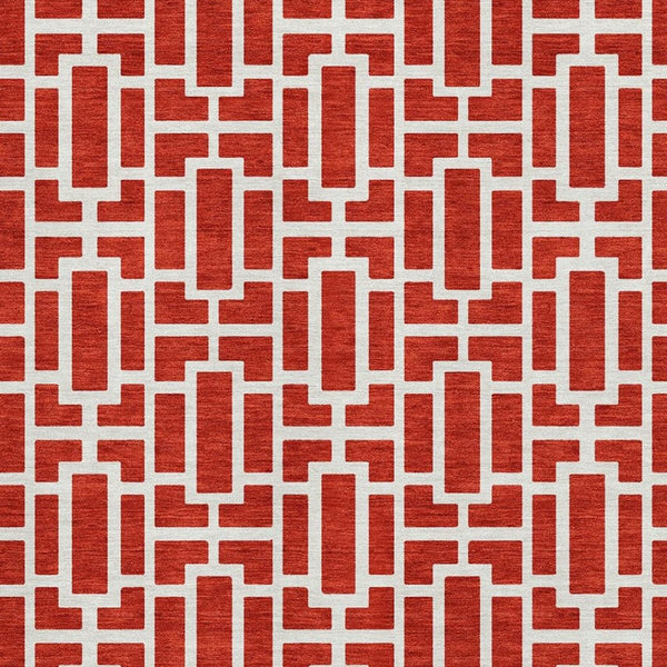 HomeRoots 9' X 12' Red & Ivory Geometric Area Rug - Washable, UV-Protected, Stylish, Perfect for Family Spaces! 672844