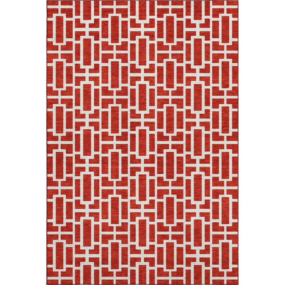 HomeRoots 10' X 14' Red and Ivory Geometric Area Rug - Washable, UV Protected, Perfect for Busy Family Spaces 672845