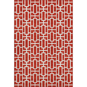 HomeRoots 10' X 14' Red and Ivory Geometric Area Rug - Washable, UV Protected, Perfect for Busy Family Spaces 672845