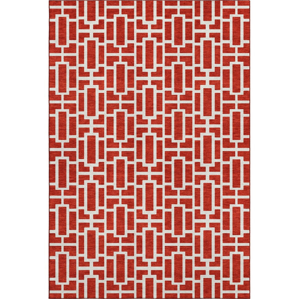 HomeRoots 10' X 14' Red and Ivory Geometric Area Rug - Washable, UV Protected, Perfect for Busy Family Spaces 672845