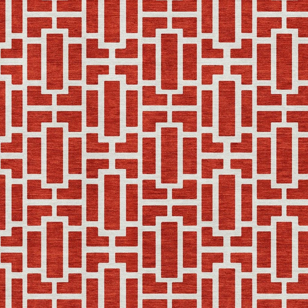 HomeRoots 10' X 14' Red and Ivory Geometric Area Rug - Washable, UV Protected, Perfect for Busy Family Spaces 672845