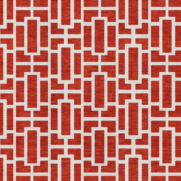 HomeRoots 10' X 14' Red and Ivory Geometric Area Rug - Washable, UV Protected, Perfect for Busy Family Spaces 672845