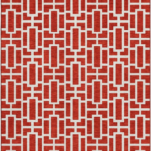 HomeRoots 10' X 14' Red and Ivory Geometric Area Rug - Washable, UV Protected, Perfect for Busy Family Spaces 672845