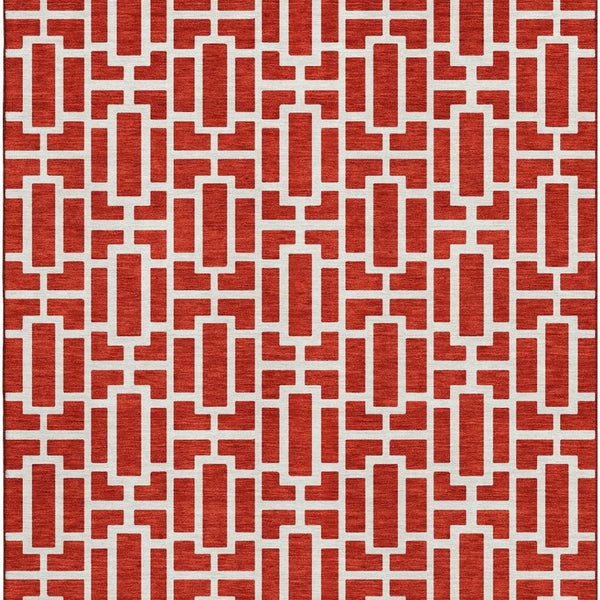 HomeRoots 10' X 14' Red and Ivory Geometric Area Rug - Washable, UV Protected, Perfect for Busy Family Spaces 672845