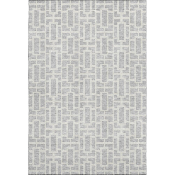 HomeRoots 9' X 12' Modern Silver & Ivory Geometric Washable Area Rug - Stain Resistant & UV Protected Elegance 672850
