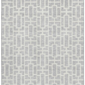 HomeRoots 9' X 12' Modern Silver & Ivory Geometric Washable Area Rug - Stain Resistant & UV Protected Elegance 672850
