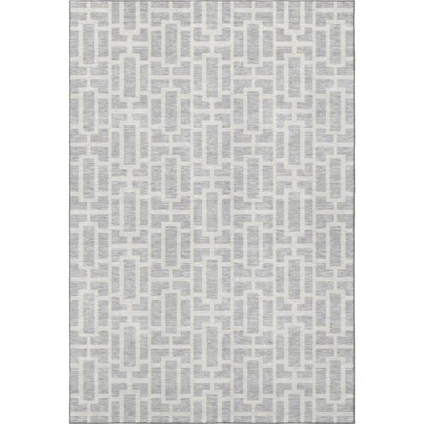 HomeRoots 9' X 12' Modern Silver & Ivory Geometric Washable Area Rug - Stain Resistant & UV Protected Elegance 672850
