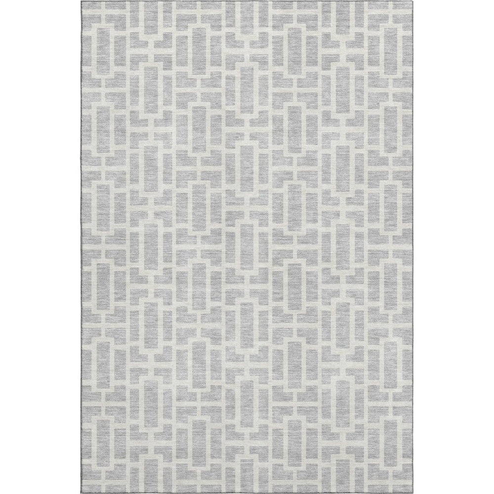 HomeRoots 10' X 14' Stylish Silver & Ivory Geometric Washable Area Rug with UV Protection for Busy Homes 672851