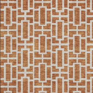 HomeRoots 5' X 8' Terra Cotta and Beige Geometric Washable Area Rug with UV Protection for Modern Living Spaces 672853