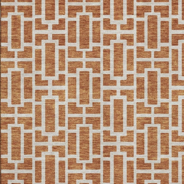 HomeRoots 5' X 8' Terra Cotta and Beige Geometric Washable Area Rug with UV Protection for Modern Living Spaces 672853