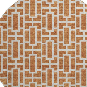 HomeRoots 8' Terra Cotta & Beige Geometric Round Rug - Washable, UV-Protected, Durable for High-Traffic Areas 672854