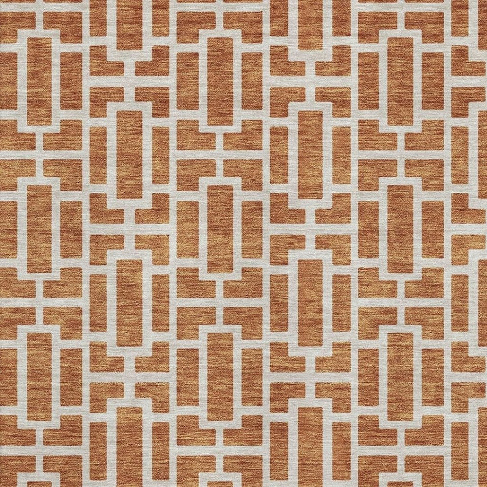 HomeRoots 8' X 10' Terra Cotta & Beige Geometric Area Rug - UV Protected, Washable, Perfect for Family Homes! 672855
