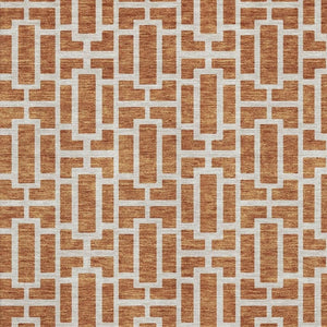 HomeRoots 8' X 10' Terra Cotta & Beige Geometric Area Rug - UV Protected, Washable, Perfect for Family Homes! 672855