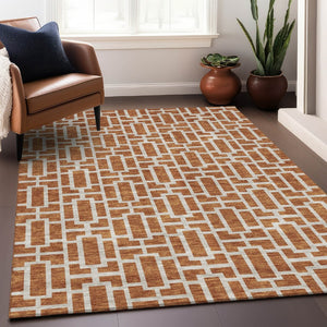 HomeRoots 9' X 12' Stylish Terra Cotta Beige Geometric Washable Area Rug - Durable, UV Protected & Soft! 672856