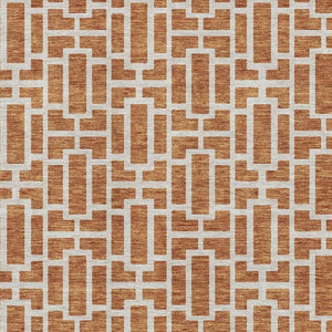 HomeRoots 9' X 12' Stylish Terra Cotta Beige Geometric Washable Area Rug - Durable, UV Protected & Soft! 672856